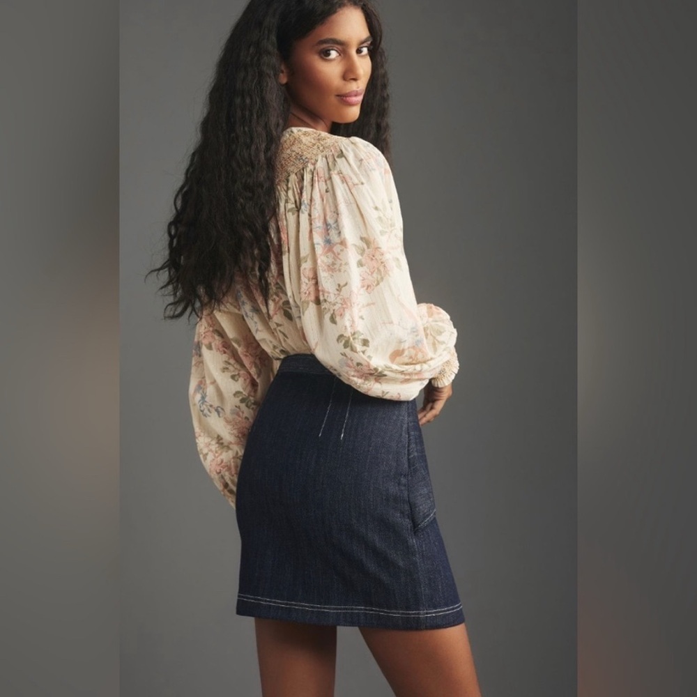 Anthropologie Pilcro Bow Denim Mini Skirt Size 12 - Picture 3 of 8